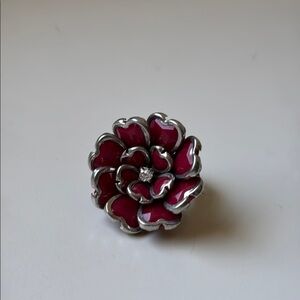 Elegant Silver and Red Flower Ring